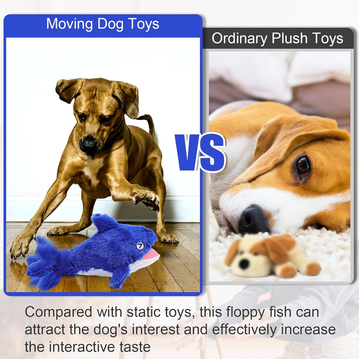 Mity rain 2 in 1 Interactive Dog Toys, Shark Dog Toy to Keep Them Busy, Plush Squeaky Dog Toys