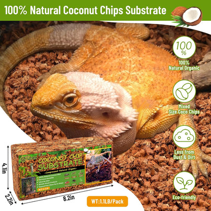 Riare 2 Pack Natural Coconut Chip Substrate for Reptiles- Compressed Coconut Husk Reptiles Bedding