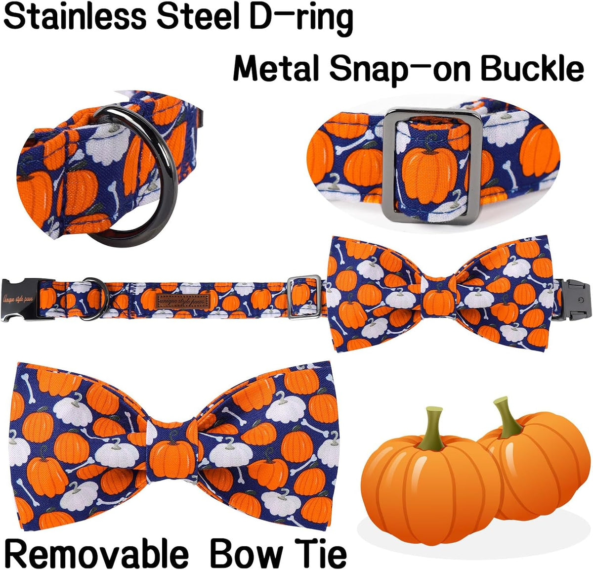 Unique Style Paws Halloween Day Dog Collar with Bow Bone Pumpkin Cotton Dog Collars for Small