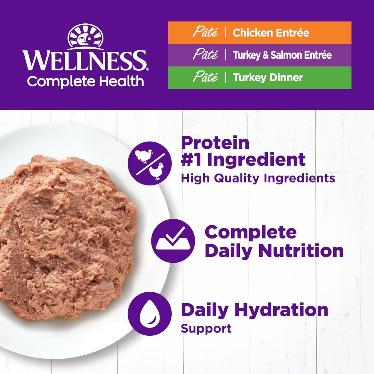 Wellness Complete Health Pate Adult Wet Cat Food, Natural, Protein-Rich, Grain-Free, 3 Ounce, 24