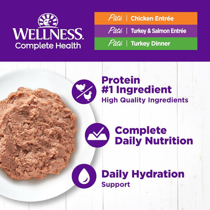 Wellness Complete Health Pate Adult Wet Cat Food, Natural, Protein-Rich, Grain-Free, 3 Ounce, 24