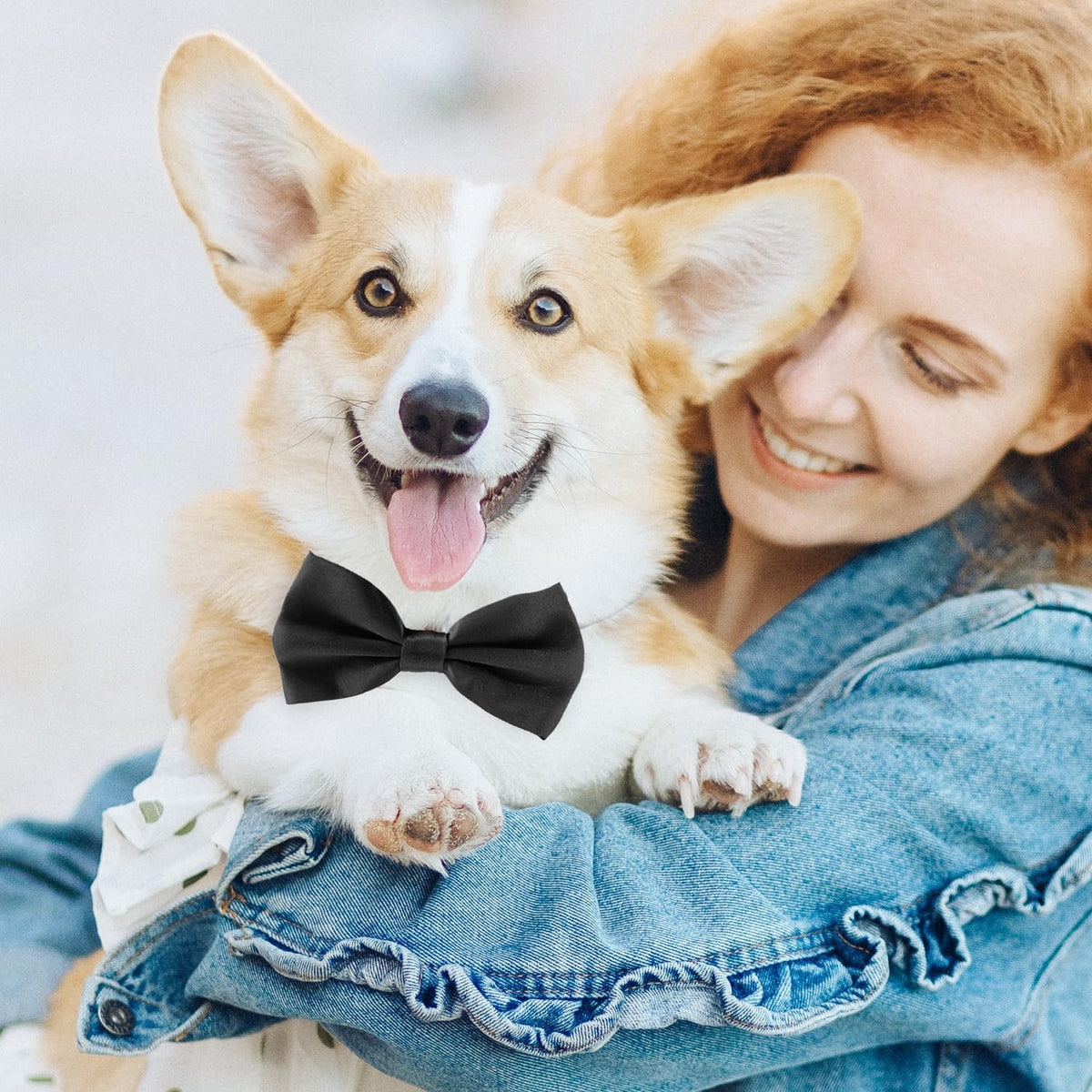 Black Dog Bow Tie, KOOLMOX Adjustable Bow Tie Dog Collar for Medium and Large Dogs Cats Pets