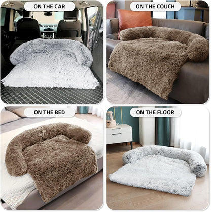 Calming Dog Bed Fluffy Plush Dog Mat for Furniture Protector with Removable Washable Cover for