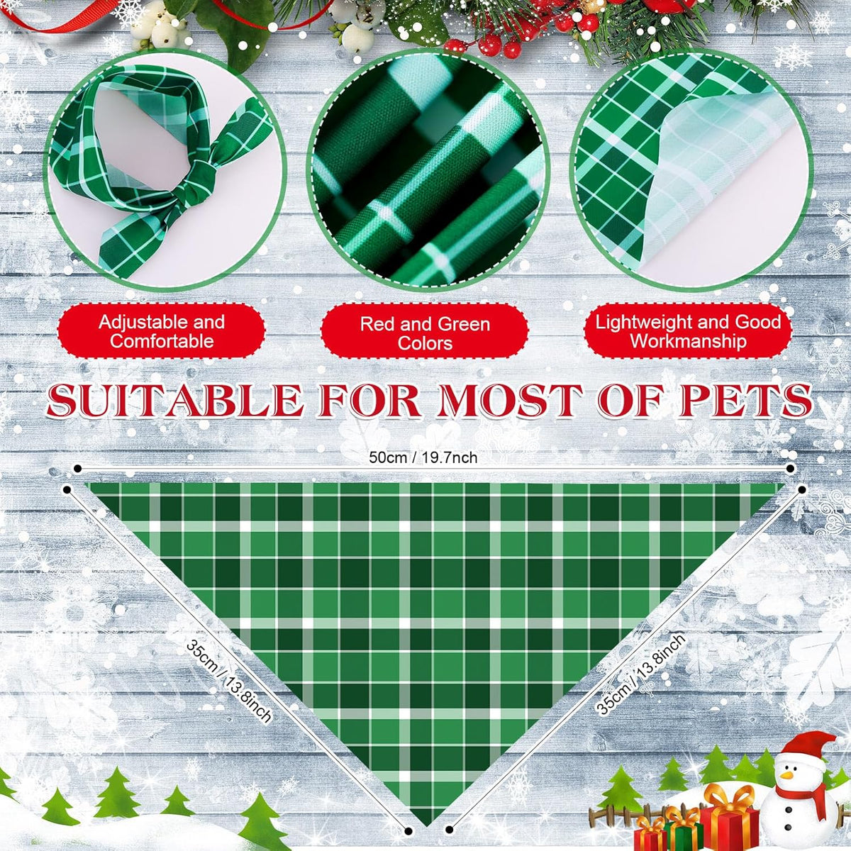 Abbylike 50 Pieces Christmas Plaid Dog Bandanas Bulk Xmas Bandanas for Dogs Triangle Kerchief Bibs