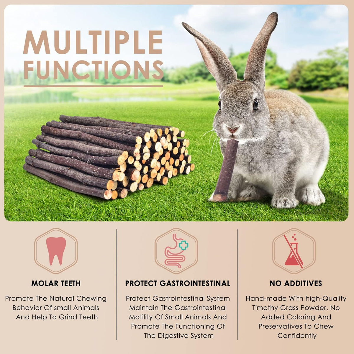 Bissap 120g/4.2oz Apple Sticks for Rabbits, Natural Bunny Chew Toys and Treats for Chinchilla
