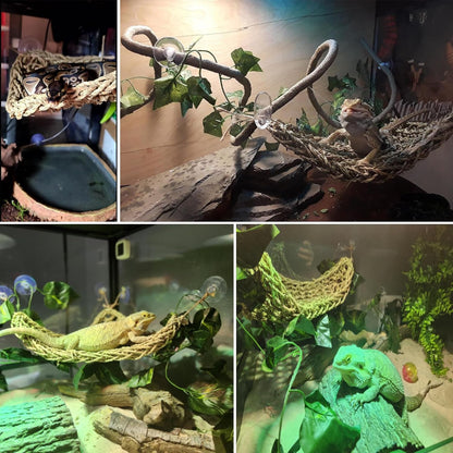 kathson Bearded Dragon Hammock,Lizard Lounger Reptile Tank Hanging Plants Climbing Jungle Vines