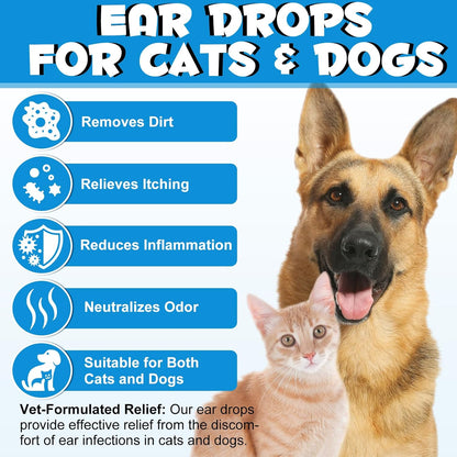 Dog Ear Infection Treatment, Cat & Dog Ear Cleaner for Itchy Relief, Antiseptic,Waxing,Cleansing