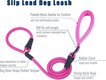 Slip Lead Dog Leash，Strong Nylon Rope Leash and Padded Handle,No Pull Outdoor Walking Training Lead
