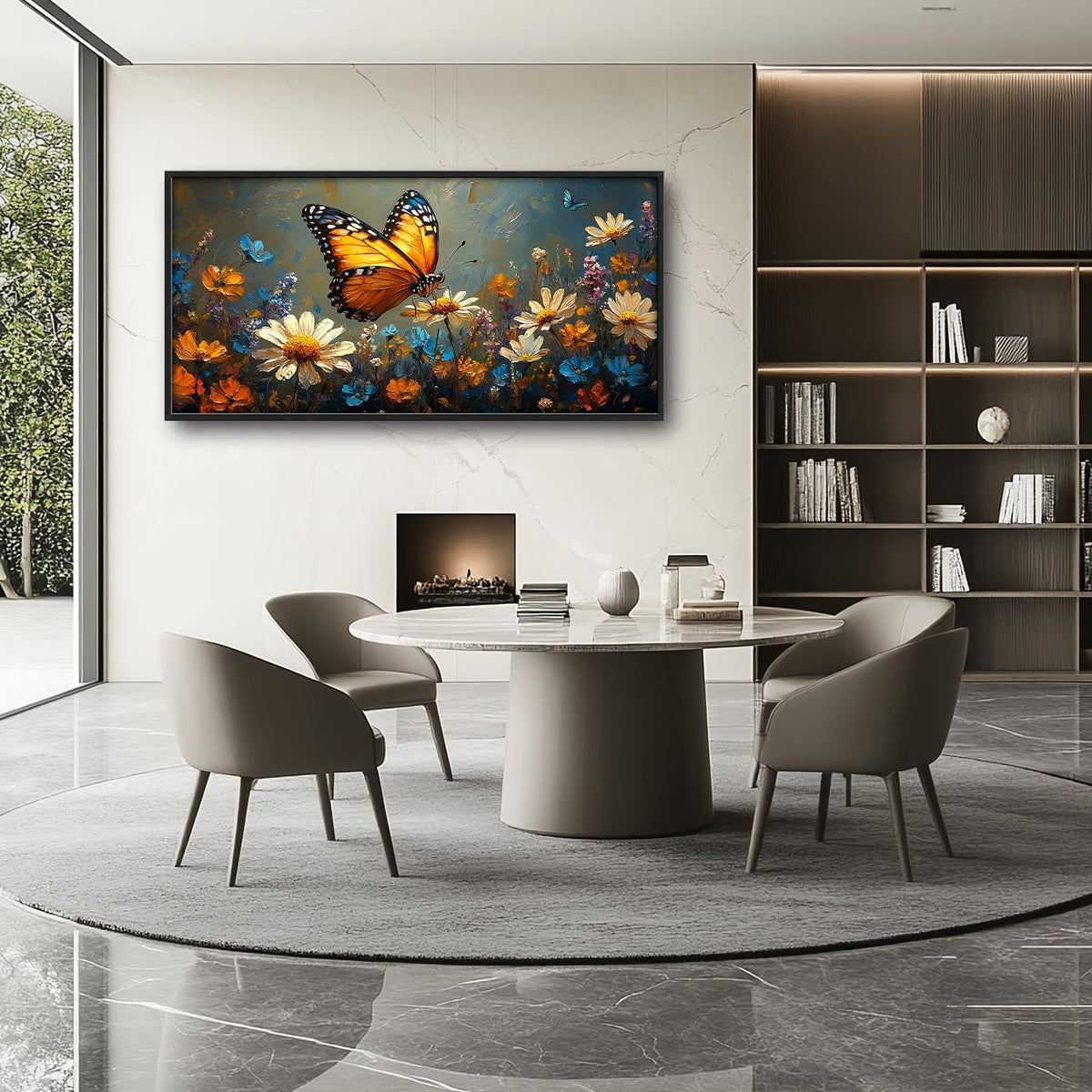 Large Butterfly Daisy Wall Art for Living Room, Floral Landscape Canvas Oversized Wall Decor