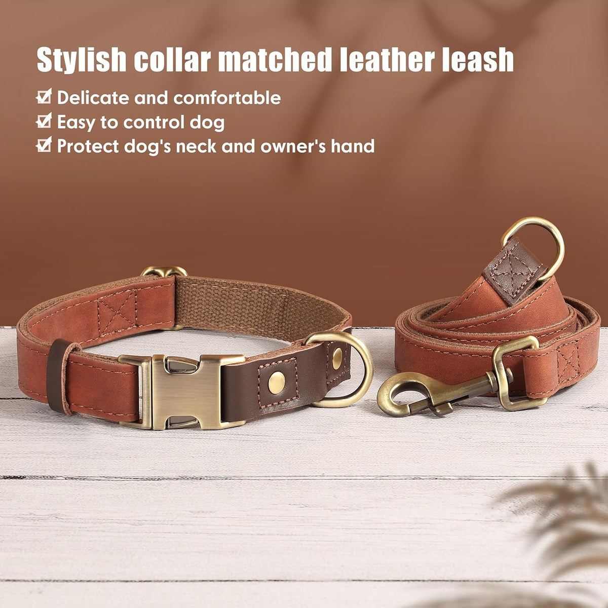 Didog Soft PU Leather Dog Collars for Medium Dogs,Classic Adjustable Dog Collars with Quick Release