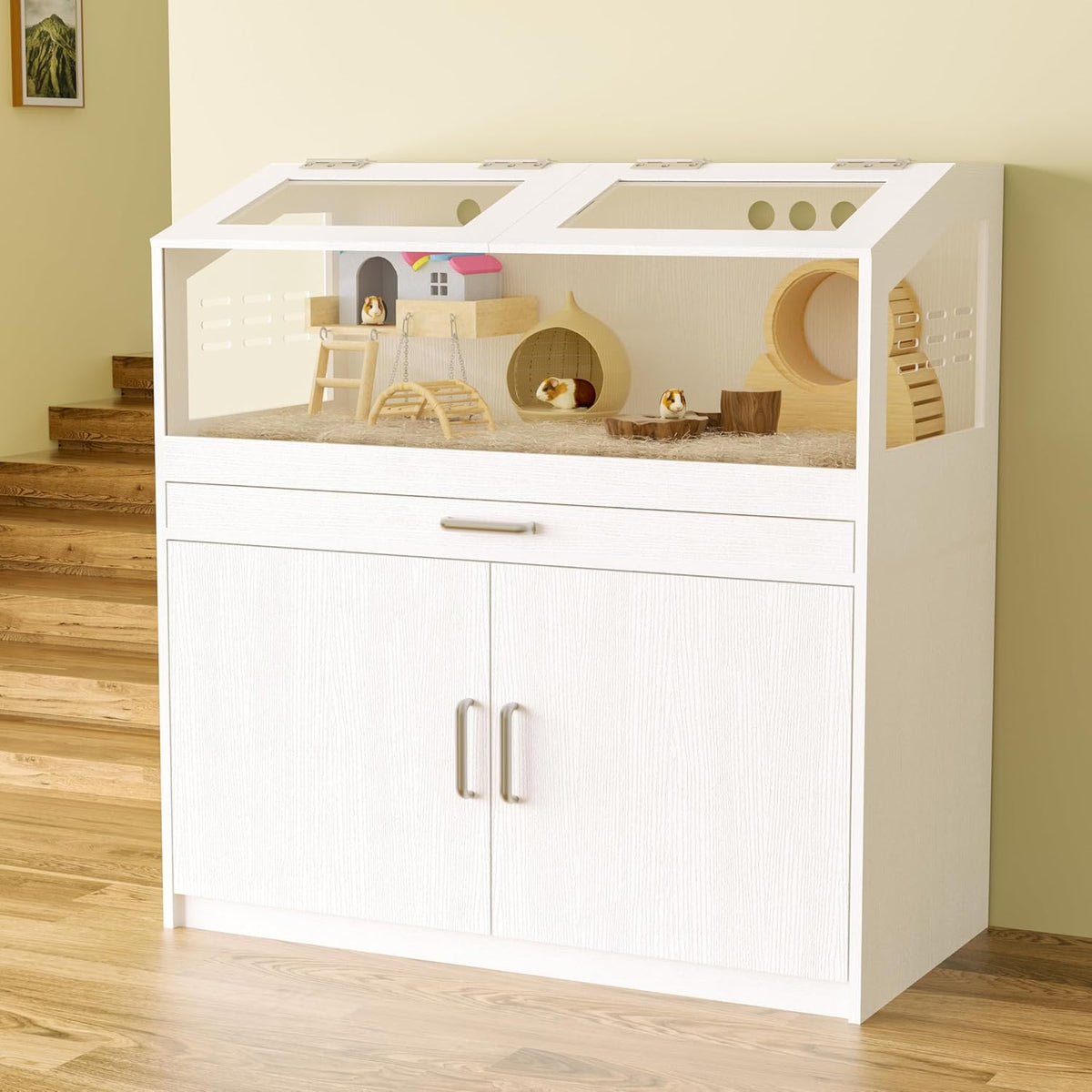 Hamster Cage with Storage Cabinet, Guinea Pig Cage for Small Animals, Large Hamster Cage and
