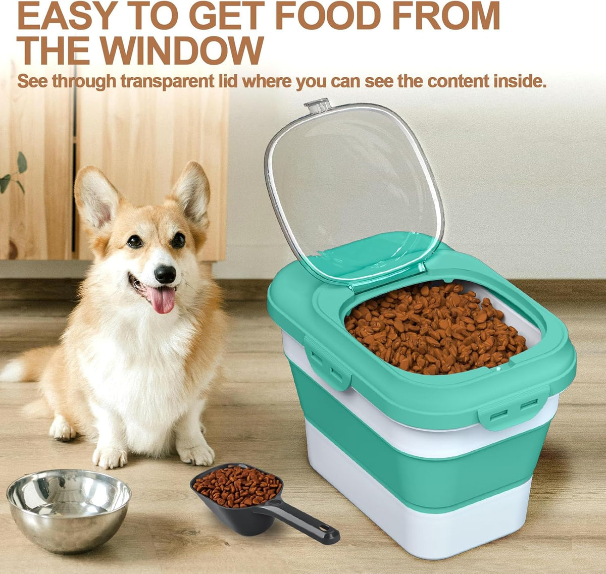Dog Food Storage Container, 10lb to 13lb Collapsible Dog Cat Food Containers with Airtight Clear
