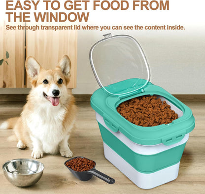 Dog Food Storage Container, 10lb to 13lb Collapsible Dog Cat Food Containers with Airtight Clear