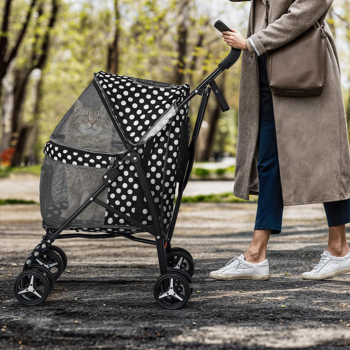 MoNiBloom 4 Wheels Pet Stroller, Easy-Fold Umbrella Shaped Dog Cat Jogger Stroller w/Storage Bag &