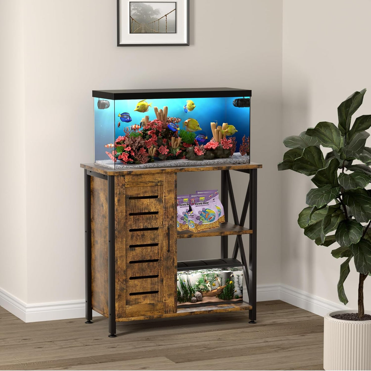 20-29 Gallon Fish Tank Stand, Aquarium Stand with Cabinet Accessories Storage, Heavy Duty Metal