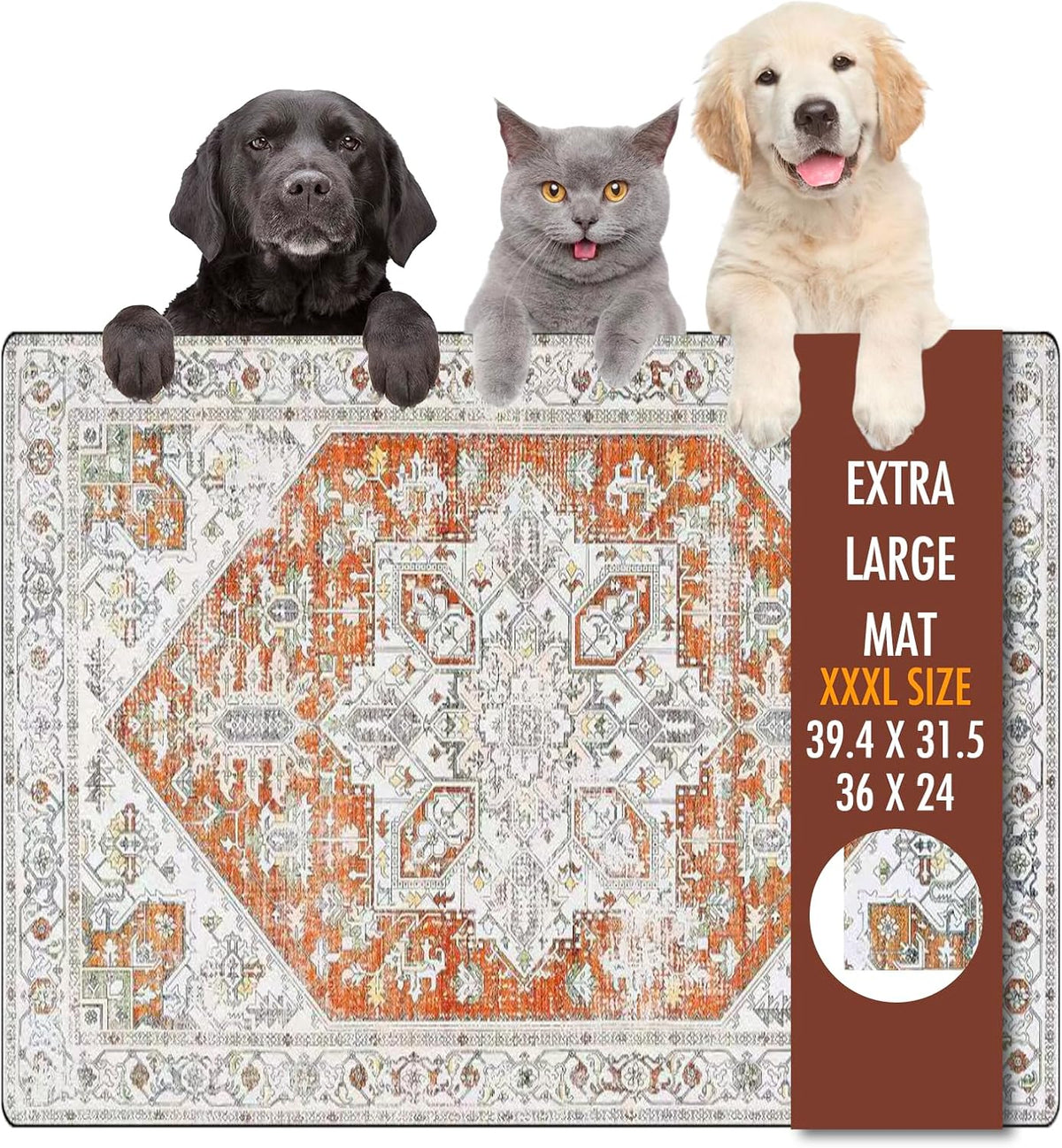 Dog Food Mat, 39.4"x31.5" Largest Absorbent Dog Mat for Food and Water, Non Skid Cat Bowl Mat, No