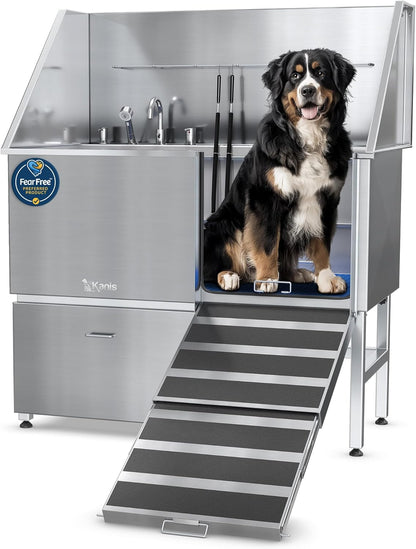 KANIS Professional Dog Washing Station - 304 Stainless Steel Pet Wash Sink & Grooming Bath Tub for