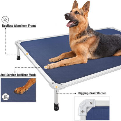 Veehoo Chew Proof Elevated Dog Bed - Cooling Raised Pet Cot - Silver Aluminum Frame and Durable