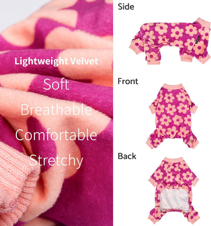 Fitwarm Flower Fleece Dog Pajamas, Warm Winter Dog Clothes for Small Dogs Girl, Cozy Pet Onesie
