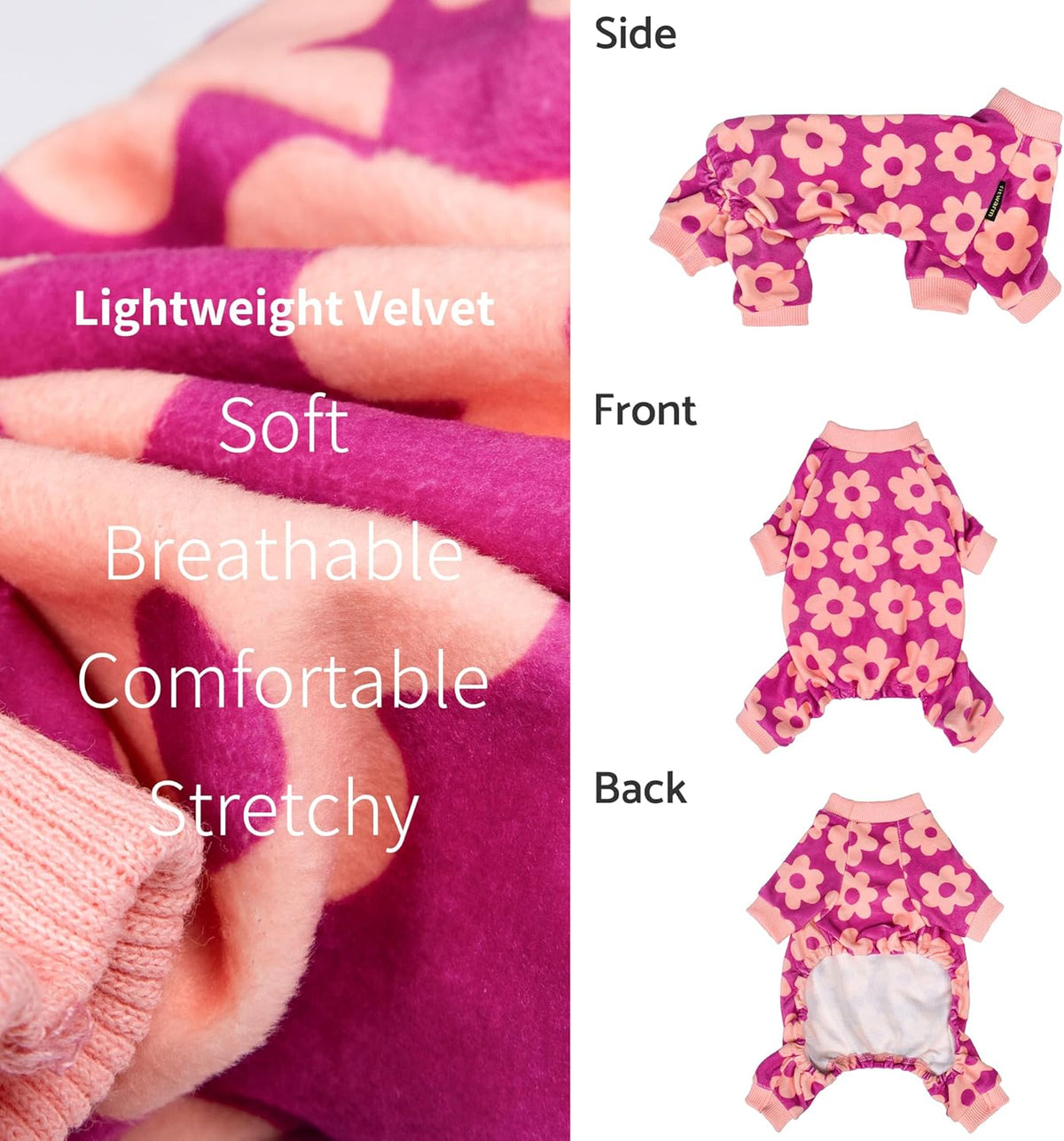 Fitwarm Flower Fleece Dog Pajamas, Warm Winter Dog Clothes for Small Dogs Girl, Cozy Pet Onesie