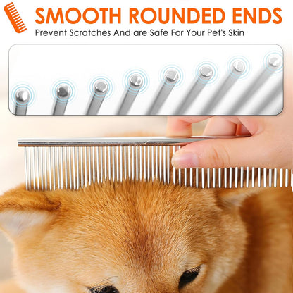 Dog Comb to Remove Tangles and Knots, Cat Comb with Stainless Steel Teeth and Non-Slip Handle, Dog