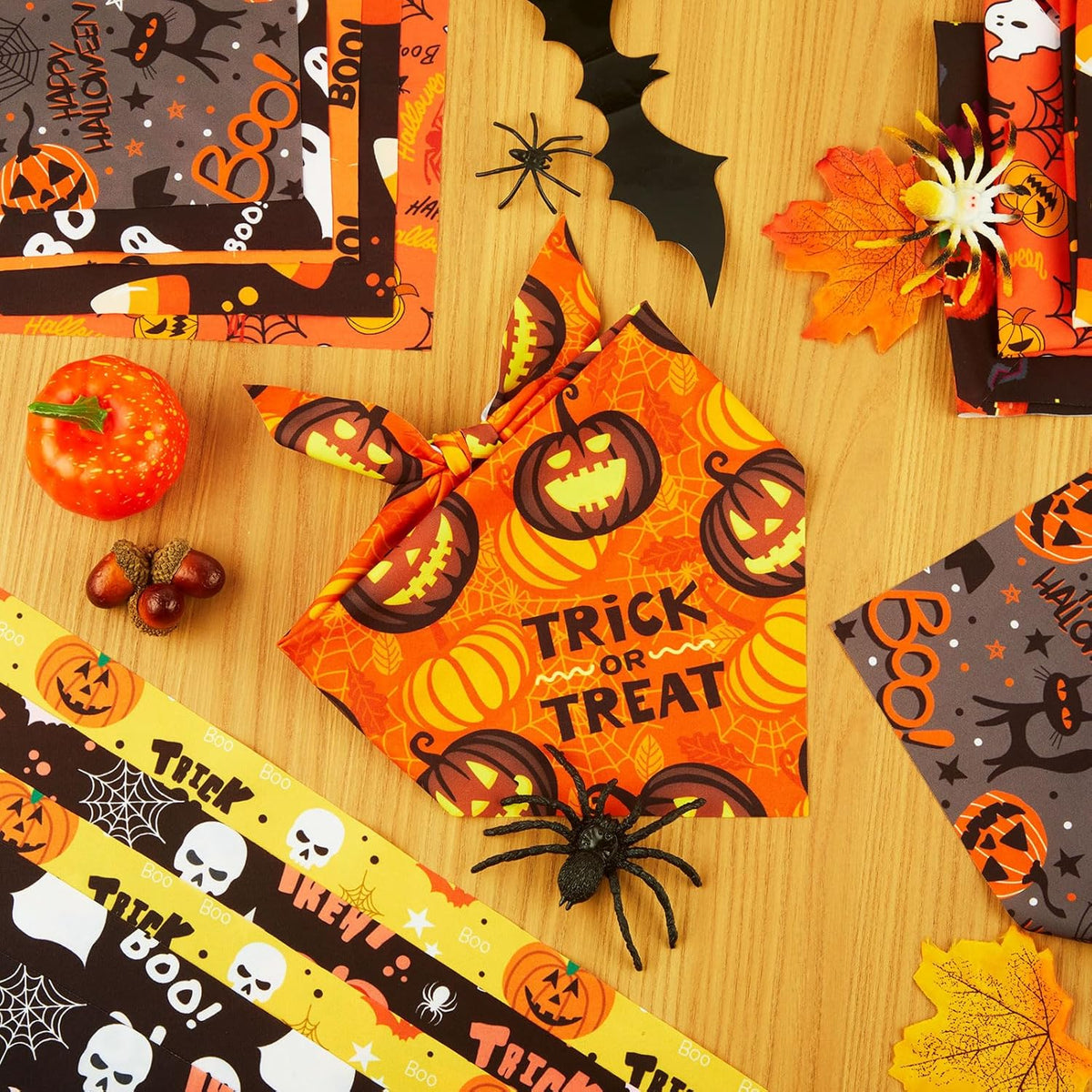 Weewooday 50 Pcs Halloween Dog Bandanas Bulk Pumpkin Ghost Bandanas for Dogs Soft Triangle Bibs