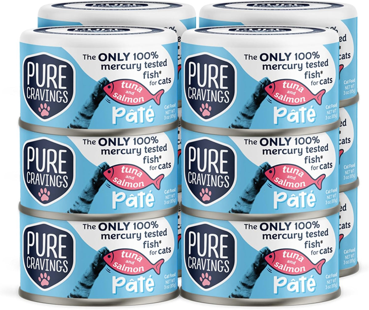 Tuna and Salmon Pate, Canned Wet Cat Food, 100% Mercury-Tested, Moist Can Fish, Grain-Free Protein