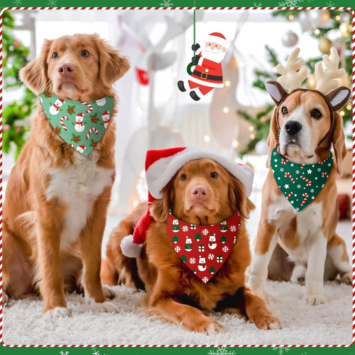 500 Pcs Christmas Bandanas for Dogs Xmas Bandanas Bulk with Santa Snowflake Candy Cane Patterns