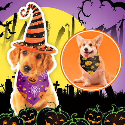 100 Pieces Halloween Dog Bandanas Bulk Pumpkin Ghost Bandanas for Dogs Soft Triangle Bibs