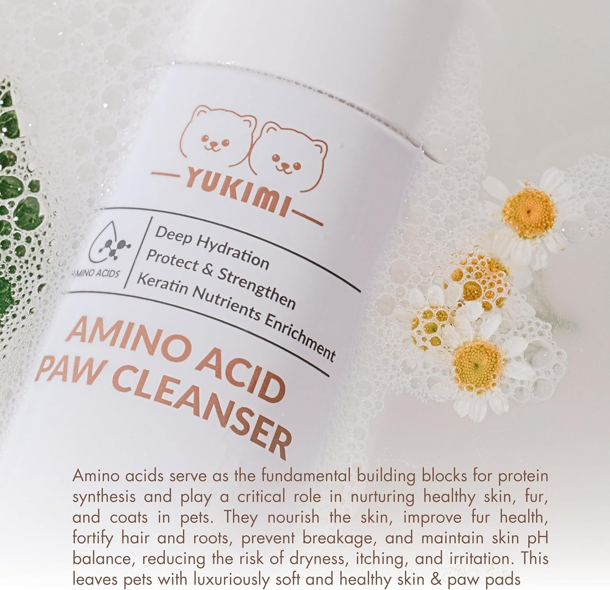 YUKIMI Premium Amino Acid Paw Cleanser with Silicone Bristle Brush for Dogs & Cats | Dermatologist