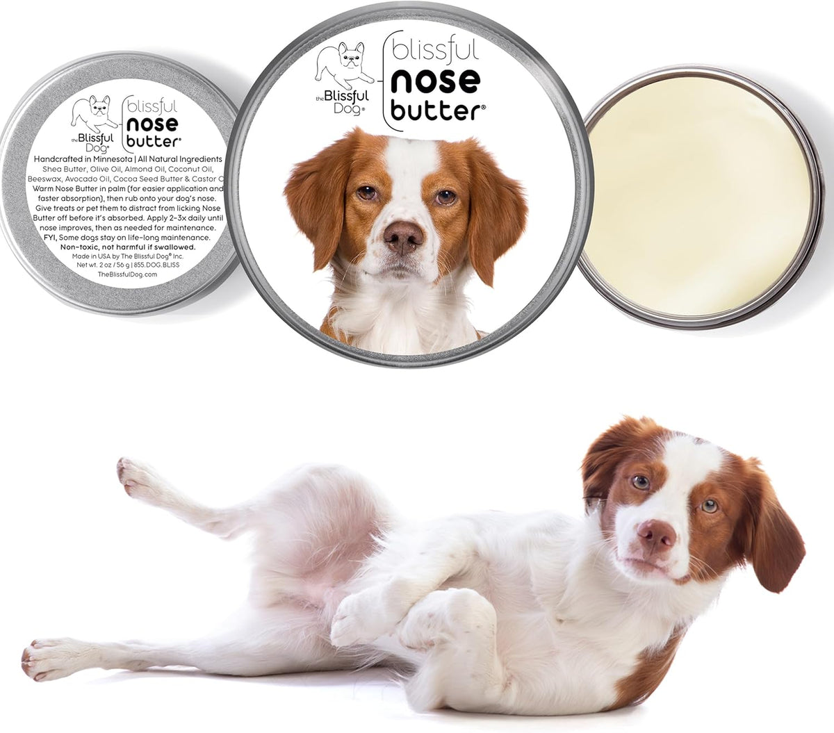 The Blissful Dog Brittany Spaniel Nose Butter for Dry, Cracked Skin, Lick-Safe Dog Nose Balm with