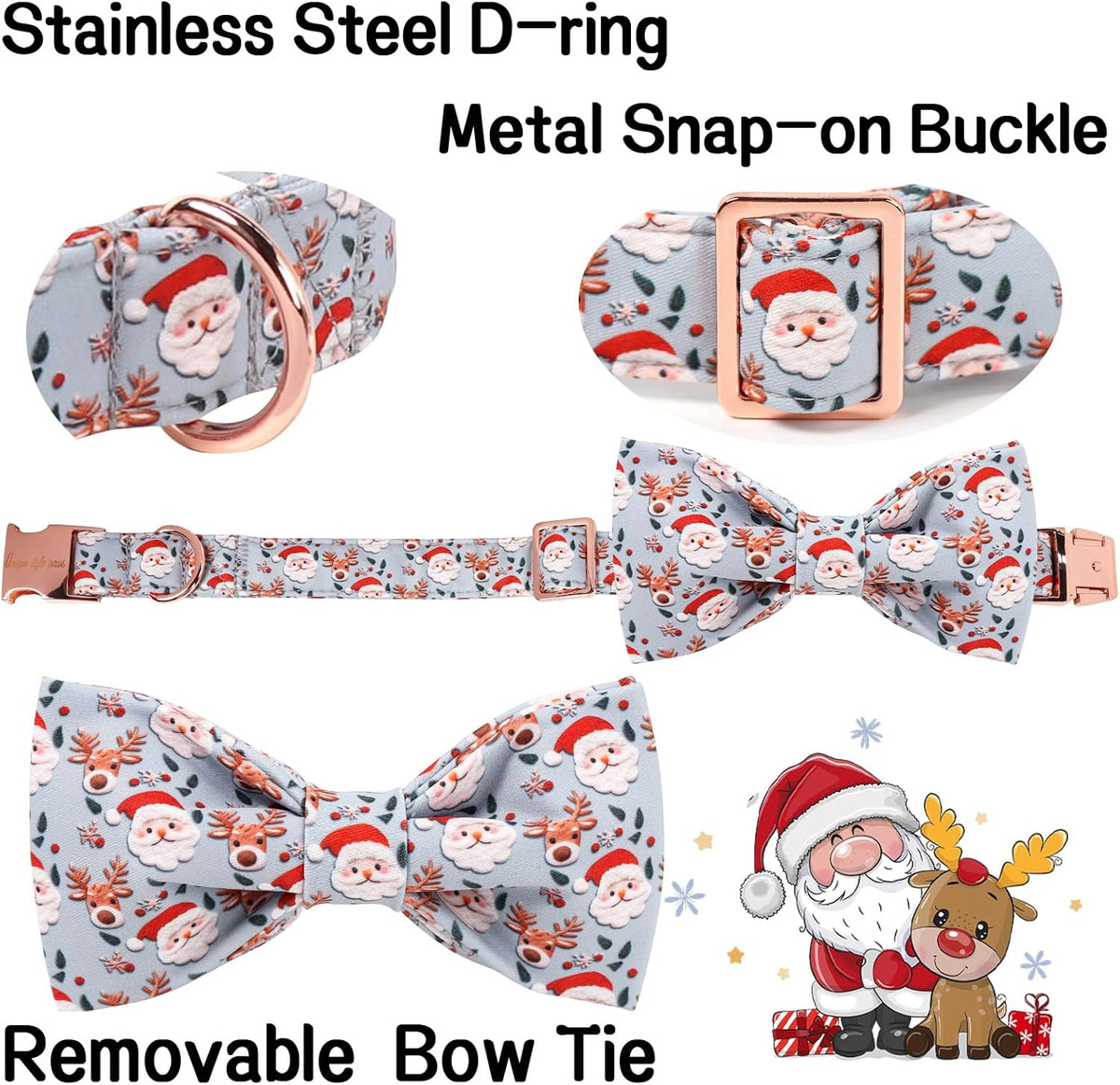 Unique Style Paws Christmas Dog Collar with Bow Elk Christmas Man Cotton Puppy Collars for Small