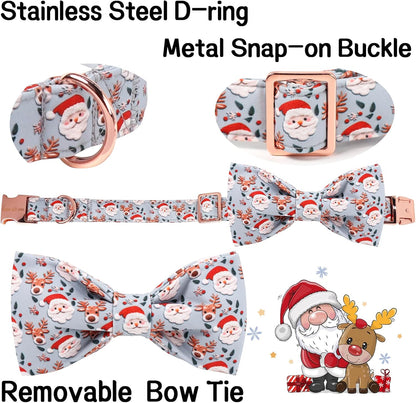 Unique Style Paws Christmas Dog Collar with Bow Elk Christmas Man Cotton Puppy Collars for Small