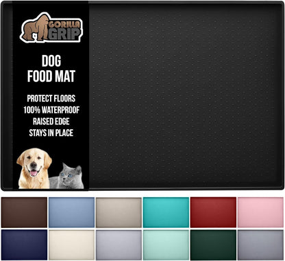 GORILLA GRIP 100% Waterproof Raised Edge BPA Free Silicone Pet Feeding Mat, Dog Cat Food Mats