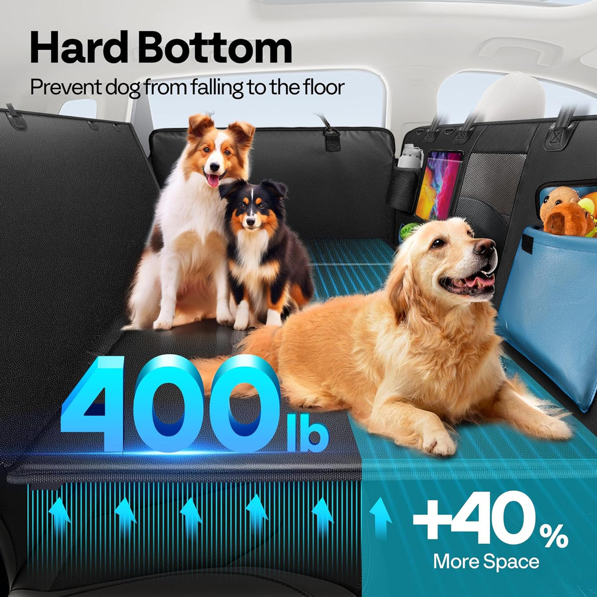Dog Car Seat Cover for Back Seat 53", Upgraded PU Leather Back Seat Extender with Hard Bottom Holds