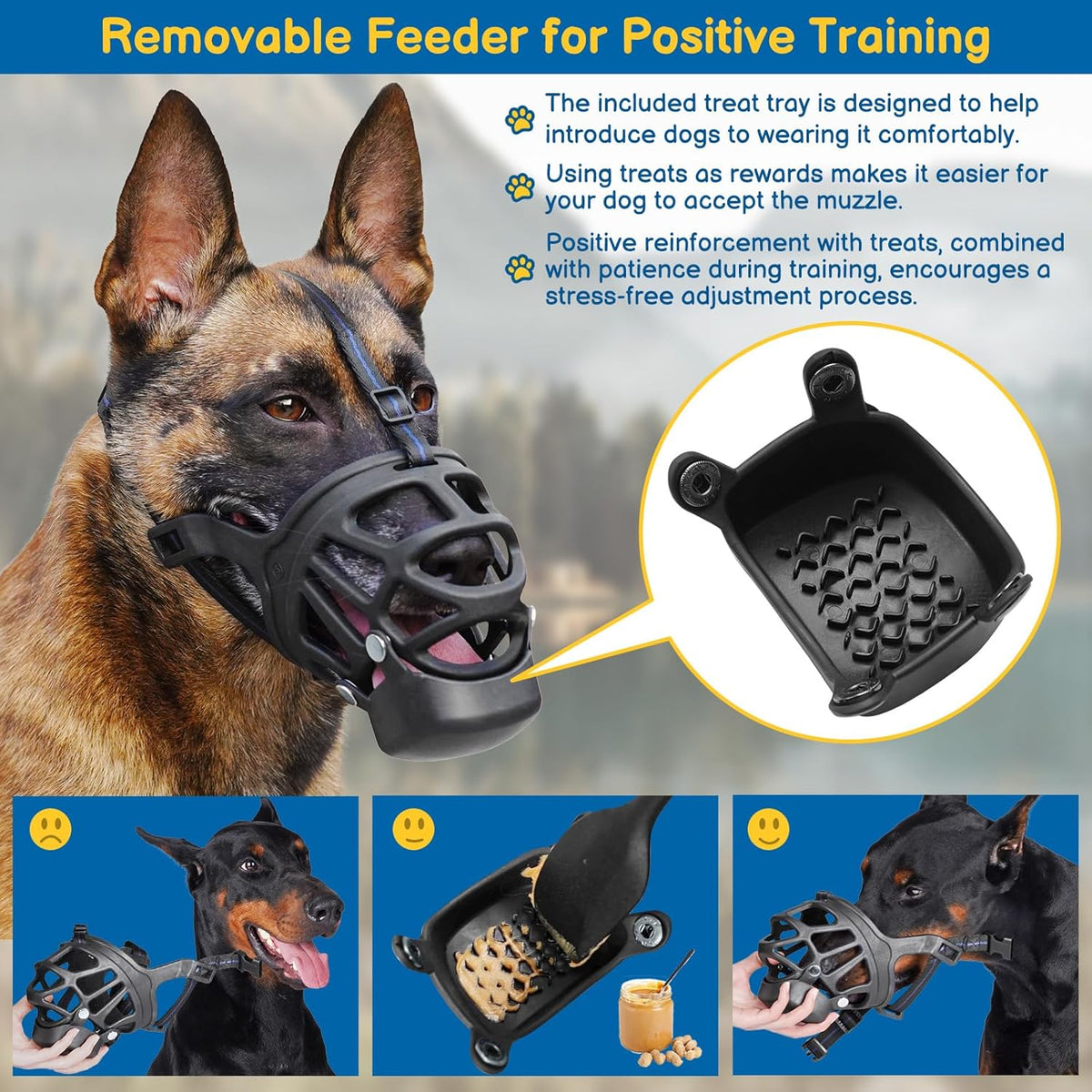 BARKLESS Basket Muzzle for Large Dogs, Humane Muzzle to Prevent Biting and Scavenging, Snap-on