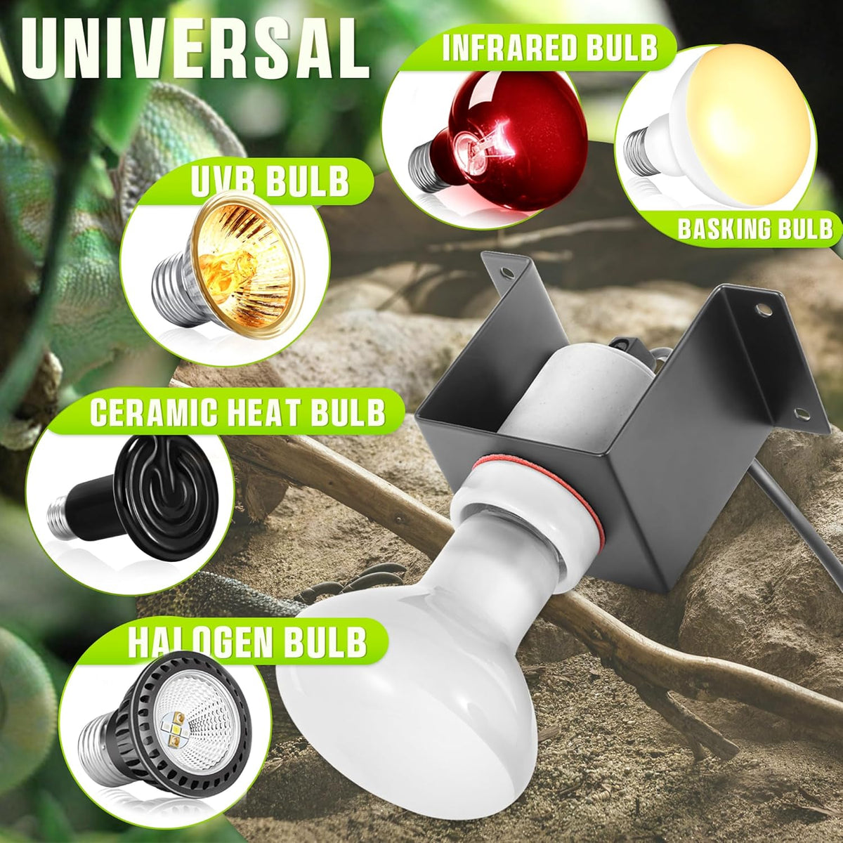 Reptile Ceramic Socket, Heat Lamp Holder for Terrariums and Vivariums, Gecko Lizard Heat Lamp