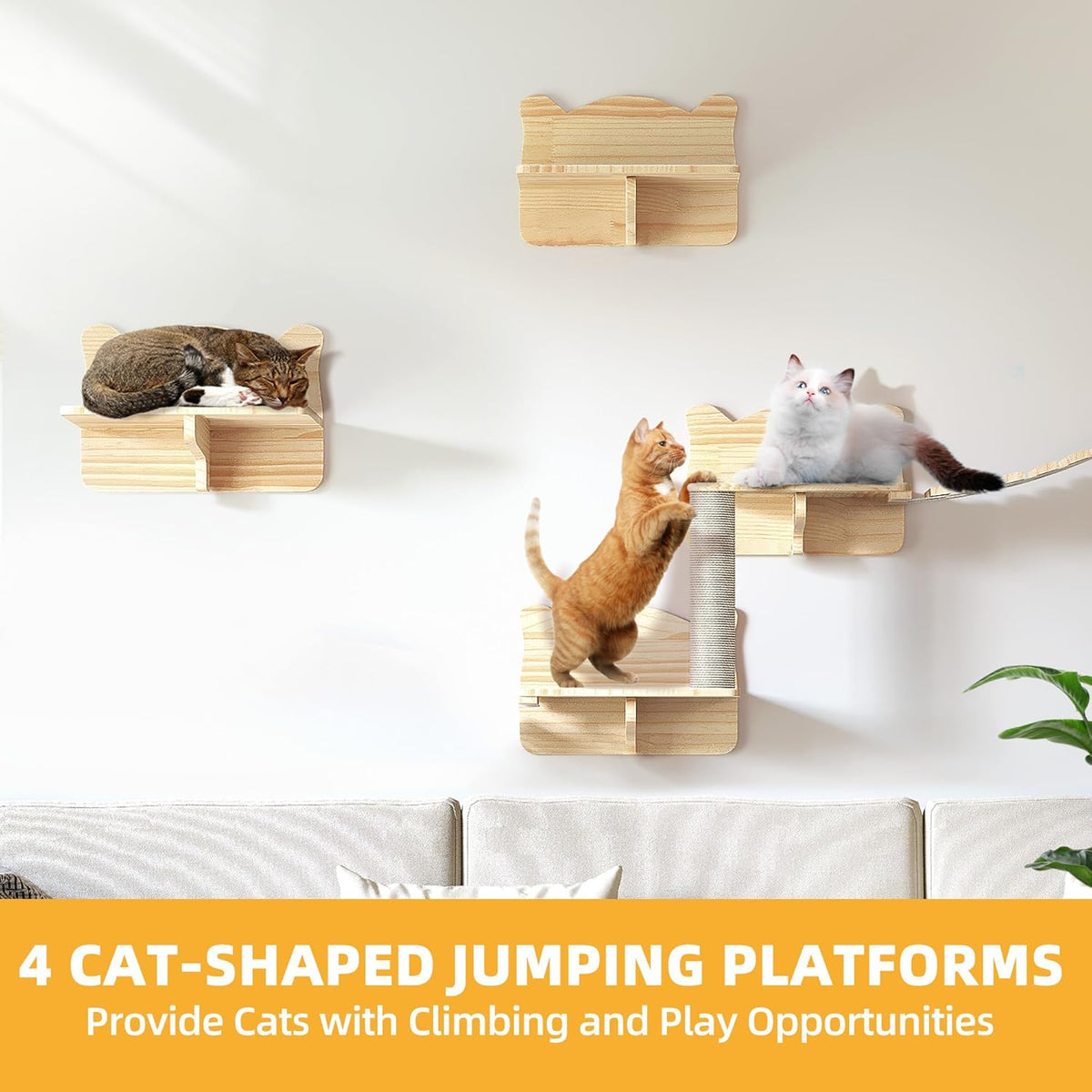 Cat Wall Shelves, Cat Wall Furniture Pine Wooden Feline Shelf, 18 Piece Feline Shelves and Perches