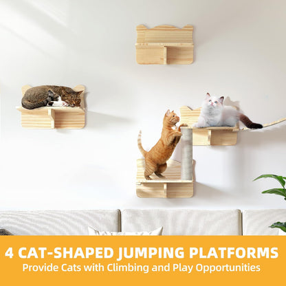 Cat Wall Shelves, Cat Wall Furniture Pine Wooden Feline Shelf, 9 Piece Shelves and Perches with
