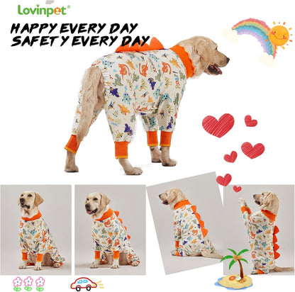 LovinPet Dog Pjs Large Breed, Anti Licking, Recovery Wear, Lightweight Jurassic Knit, UV for Medium