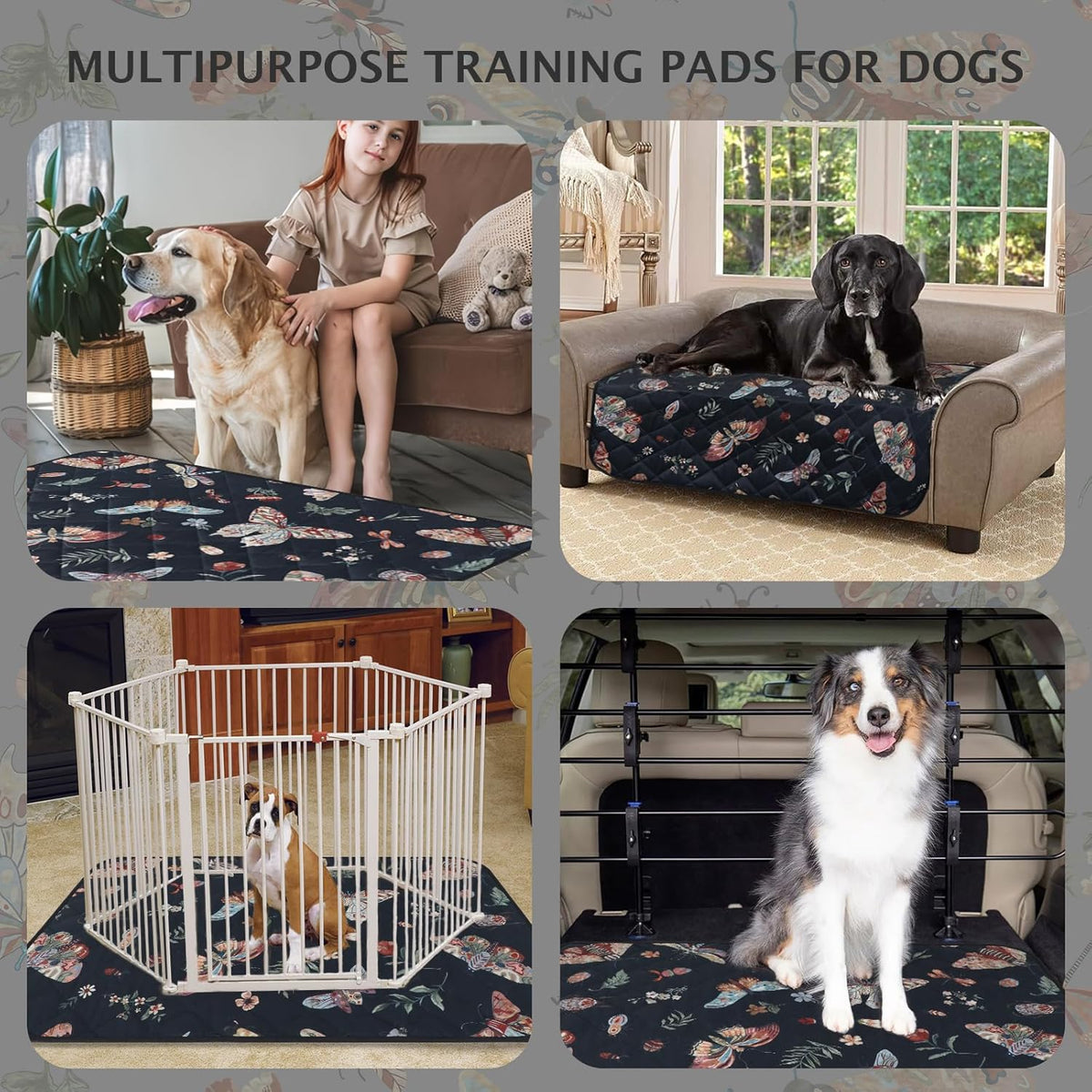 IEUUMLER Washable Pee Pads for Dogs, 2 Pack Insect Pattern Reusable Waterproof Puppy Potty Pads