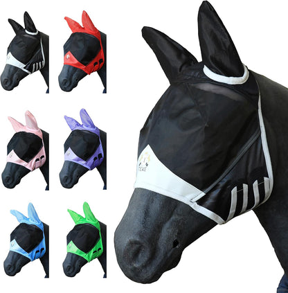 T TEKE Fine Mesh Horse Fly Mask w/Ears, UV Blocking 3D Eye Visor with Extra Fleece Cushioned