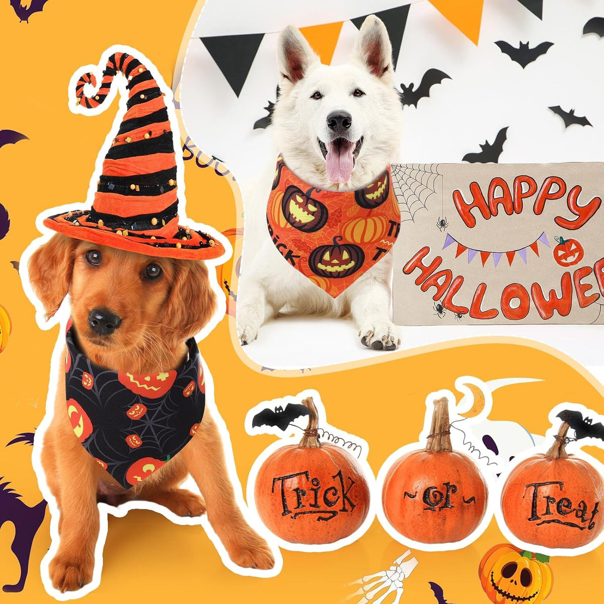 Abbylike 200 Pcs Halloween Dog Bandanas Bulk Pumpkin Bandanas for Dogs Pets Triangle Kerchief Bibs