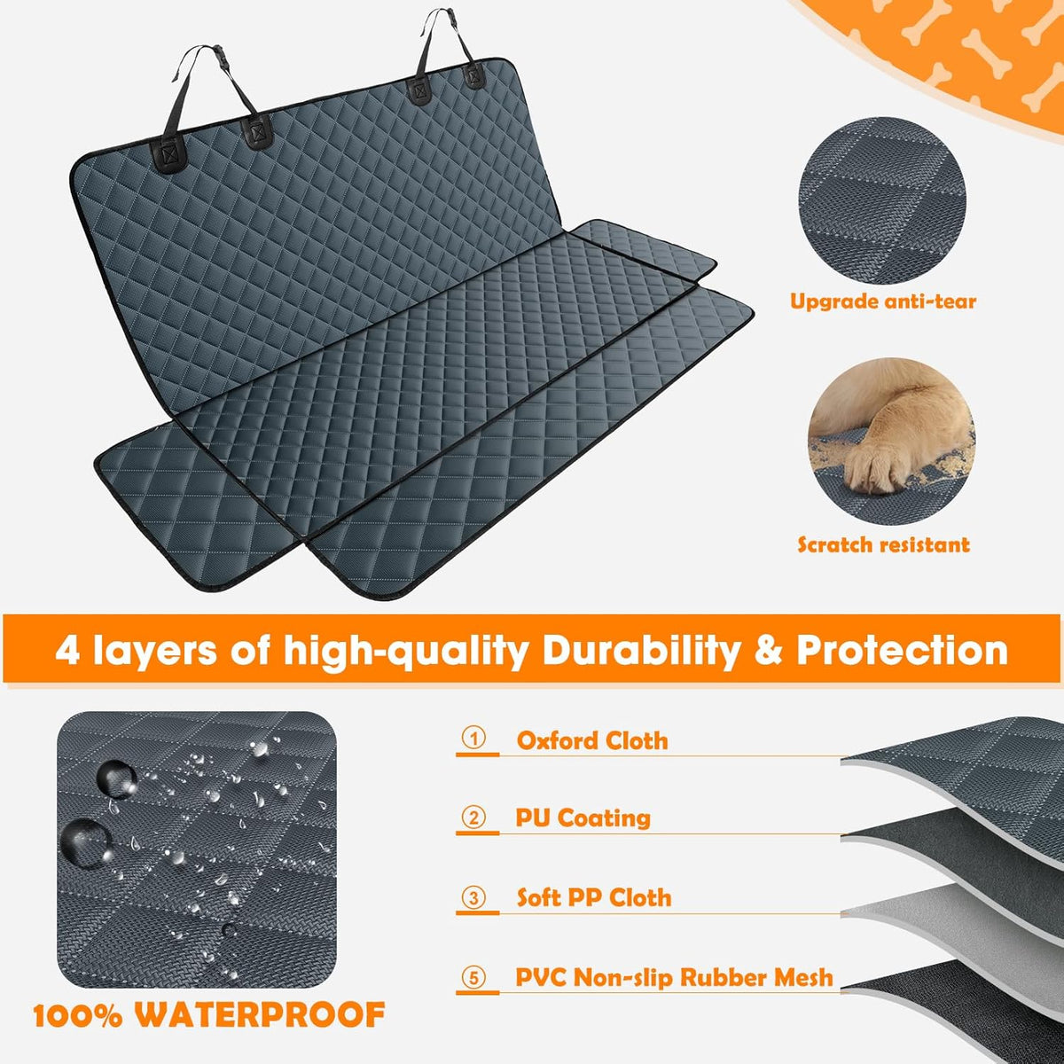 MIXJOY Dog Car Cover for Back Seat Cover Protector Waterproof Dog Seat Covers for Cars, Car Seat