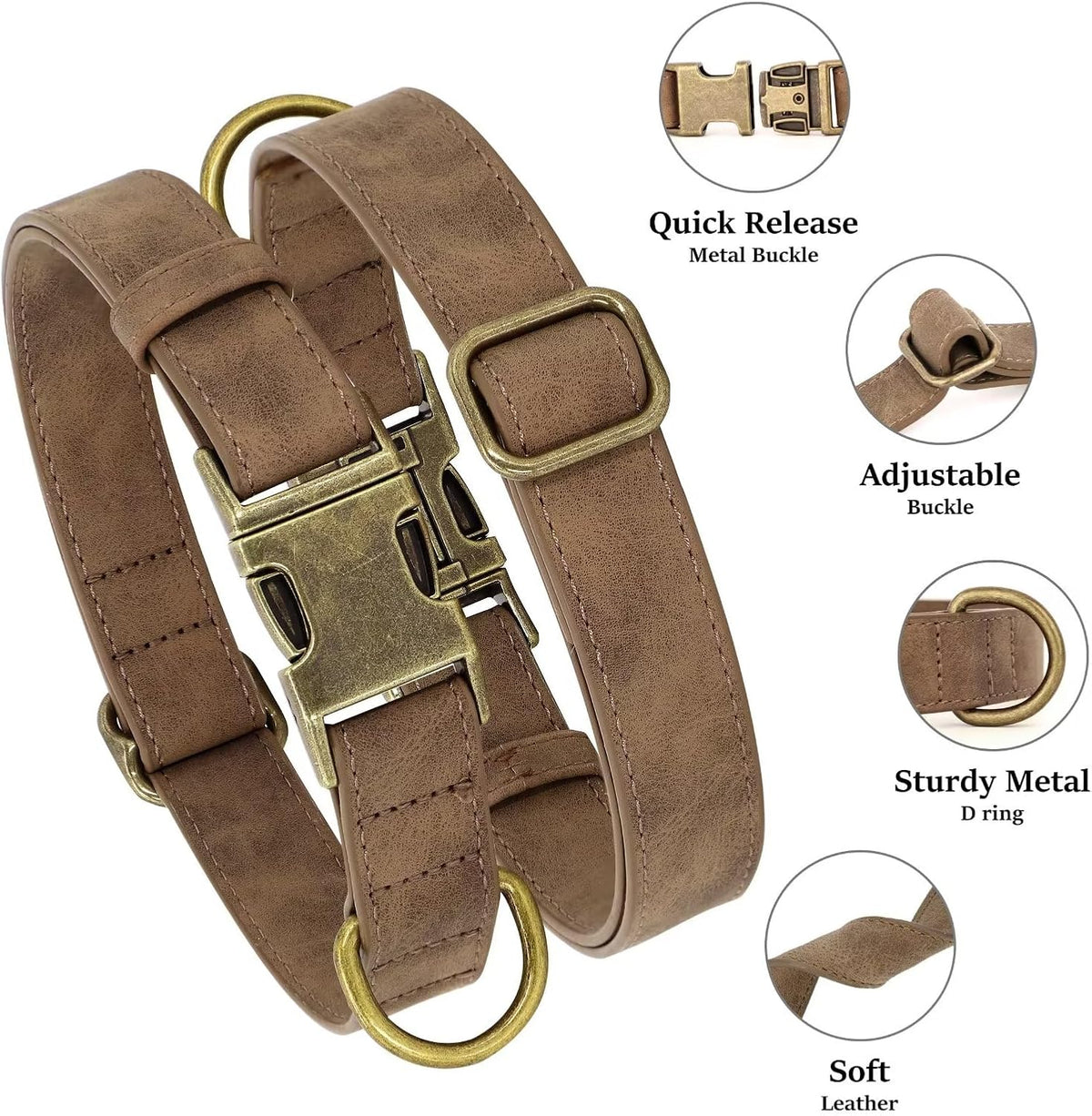 Didog Soft PU Leather Dog Collar, Stylish Quick Released Dog Collars for Medium Dogs, Easy Clean