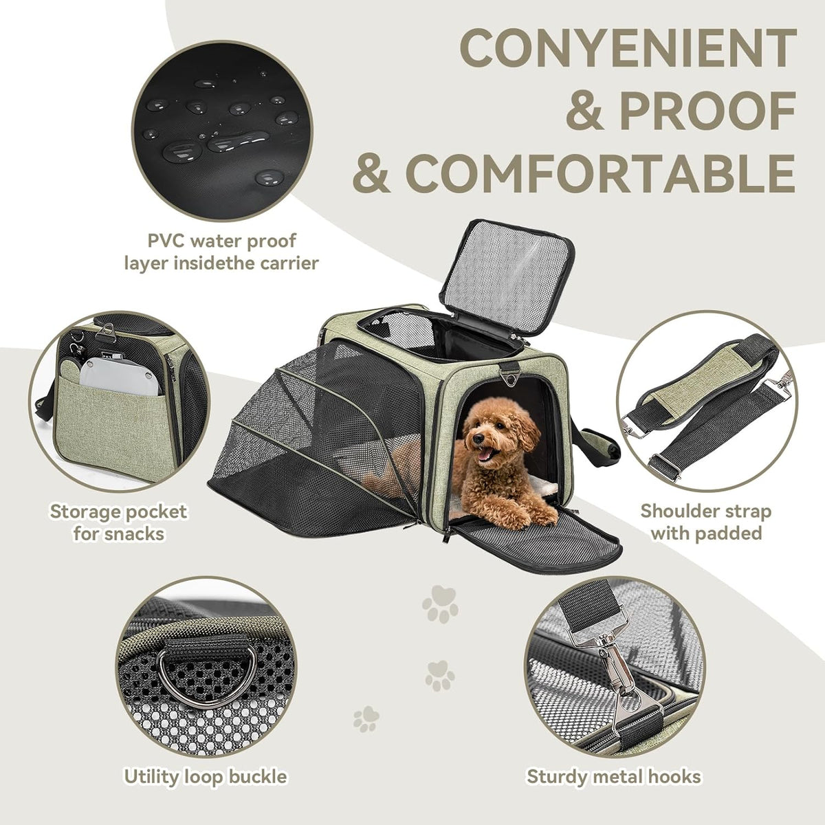 Petsfit Expandable Cat Dog Carrier Airline Approved, 17" L x 11" W x 11" H Soft-Sided Portable Pet