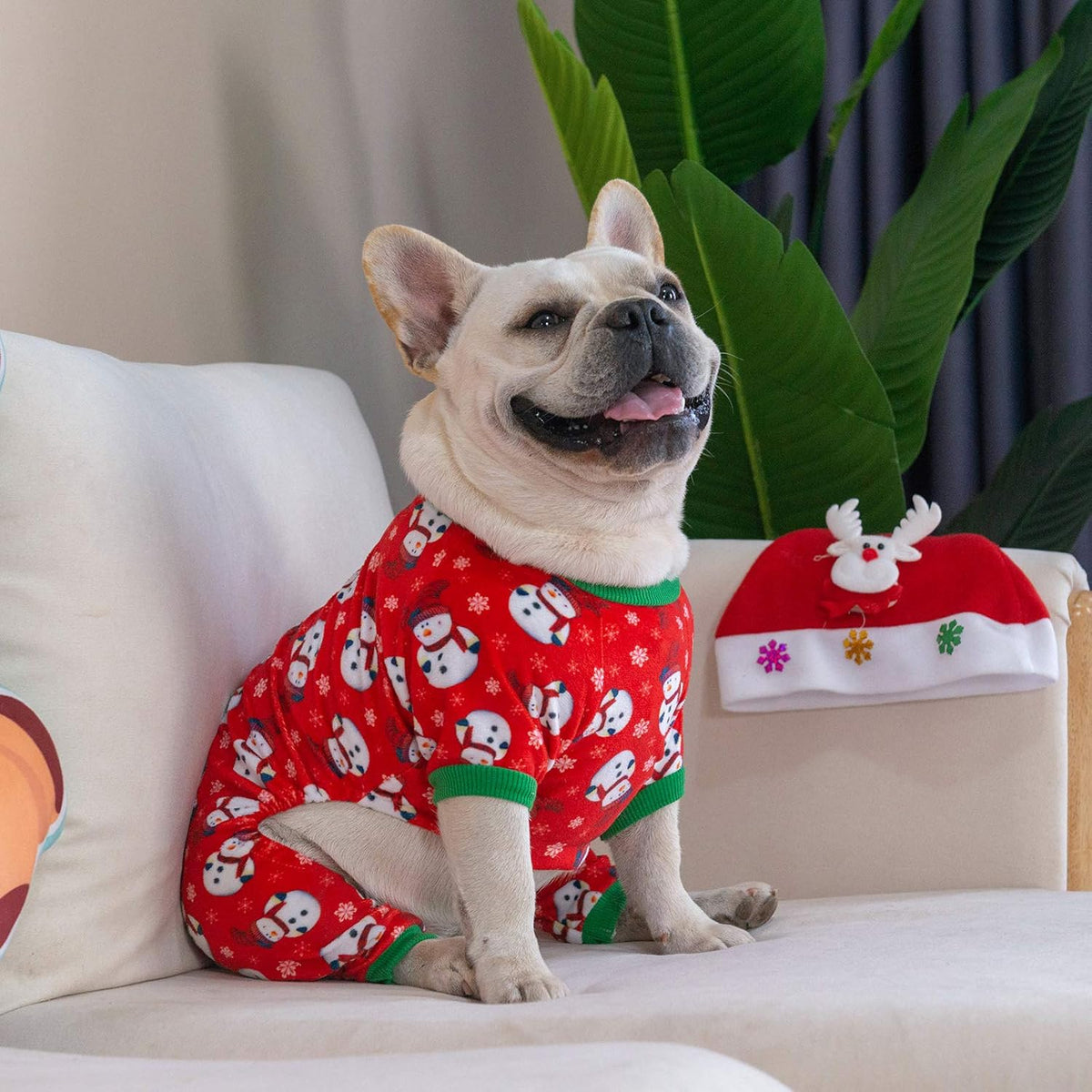 CuteBone Dog Christmas Pajamas Puppy Onesies Small Dogs Soft Pjs Coat Cat Apparel Comfy Pet Clothes