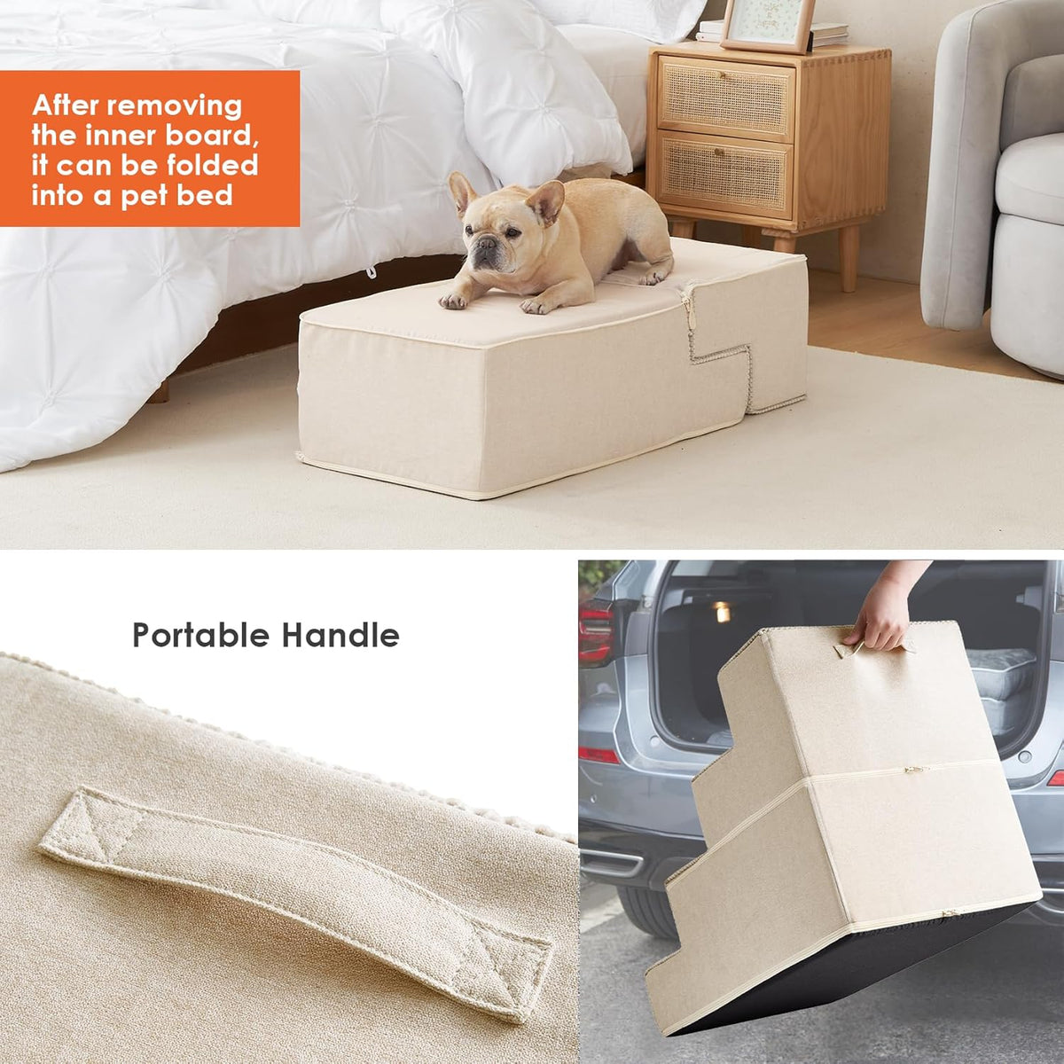 EHEYCIGA Dog Stairs for Bed 20" H, 4-Step Extra Wide Dog Steps for High Bed, Pet Steps for Small