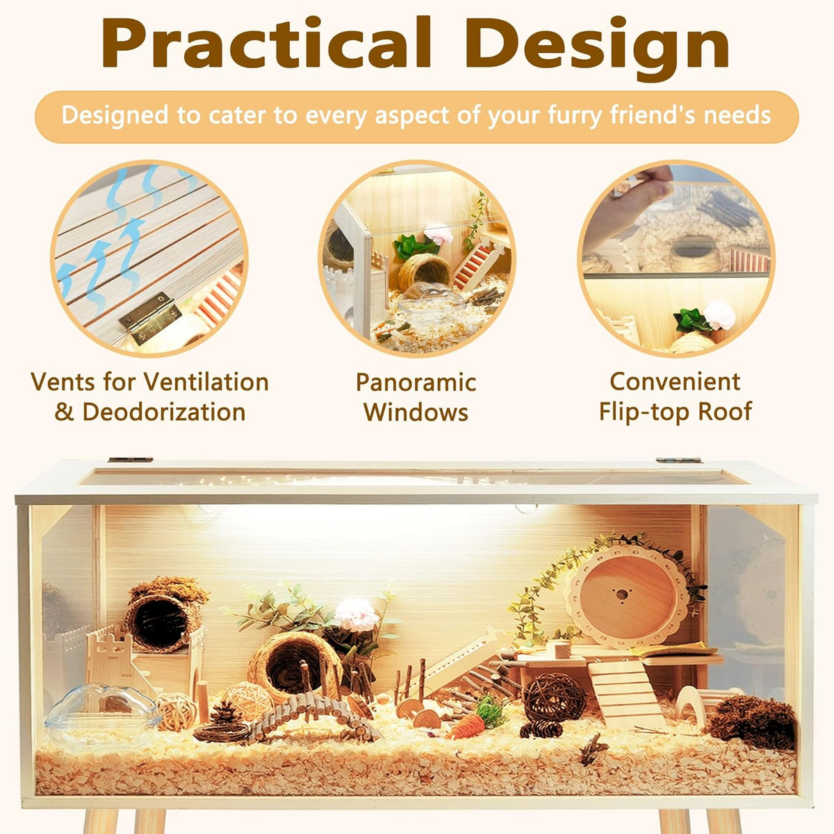 Prolee Hamster Cage Wooden Chew Proof, Extra Large Mice and Rat Habitat Openable Top with Acrylic
