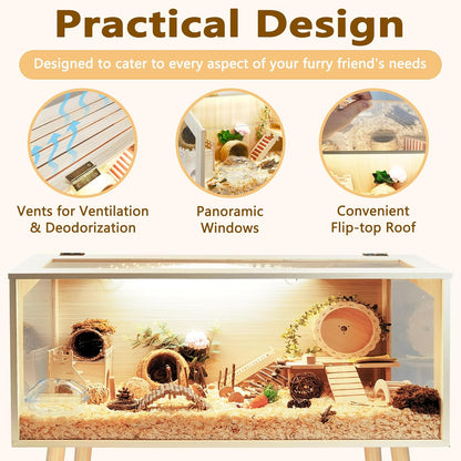 Prolee Hamster Cage Wooden Chew Proof, Extra Large Mice and Rat Habitat Openable Top with Acrylic